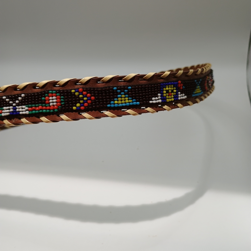 Southwest Style Embroidered Brown Leather Belt - Picture 3 of 7